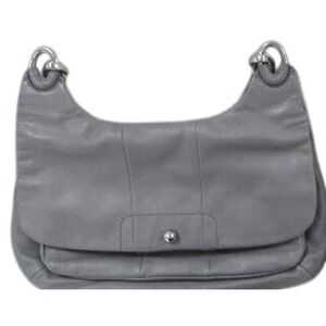 Coach Kristin Hippie Gray Leather Hobo Shoulder Bag Flap Handbag 15264